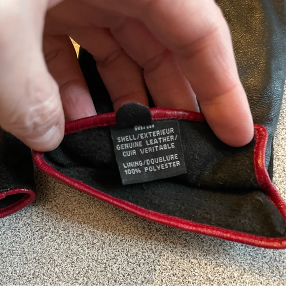 Black Leather & Suede Gloves With Red Piping - Picture 7 of 11